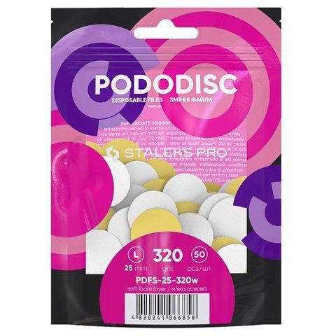 Змінні файли для педикюрного диска Staleks Pro Pododisc L 320 грит (білі, на м'якій основі) 50 штук (PDFS-25-320w) 1524 фото